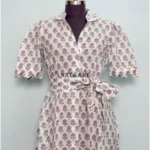 Vestido Midi Transpirable de Algodón Lavable Natural para Mujer, Estampado Floral, con Bolsillos, para Fiestas al Aire Libre y Ocasiones Especiales - Product Image 4