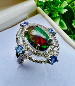 <b>Opal</b> Cocktail <b>Ring</b> 925 <b>Silver</b> Rhodium Plated Prong Setting Minimalist Women's Jewelry - Product Image 1