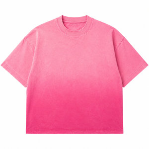 เสื้อยืดสตรีทแวร์ทรงบ็อกซี่ ผ้าหนา 240 GSM สีชมพูไล่เฉดแบบโอเวอร์ไซส์ สไตล์หรูหรา - Product Image 3