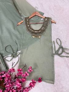 Ensemble indien pakistanais vert menthe brodé, coupe ample, Kurta et Pantay imprimés, tenue tissée pour femme, idéal pour les fêtes et les tenues décontractées - Product Image 5