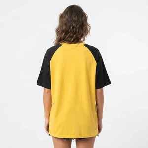 Hawk Eye Women's Yellow Black Half Sleeve <b>V</b>-<b>Neck</b> <b>T</b>-<b>Shirt</b> Loose Fit Casual Jersey Print Logo Top Spring Summer 100% Cotton - Product Image 2