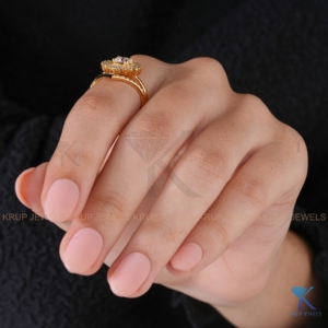 Ensemble de bagues de mariée ethniques en or massif avec diamants de laboratoire, double halo vintage, bijoux fins sur mesure pour femme, cadeau d'anniversaire - Product Image 4