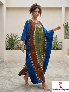 Women <b>Beach</b> <b>Kaftan</b> Dress Printed Loose Fit Resort Wear Silk Cotton Rayon Polyester Custom Production Bulk Supplier - Product Image 5