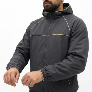 Chándal con Capucha para Hombre, Cortavientos, Manga Larga, Color Sólido, Poliéster, Informal, para Otoño, con Bolsillos Laterales, Cierre con Cordón, Reversible - Product Image 3