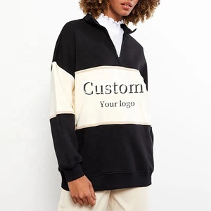Sweat-shirts pour femmes en gros, style streetwear, demi-zip, col roulé vintage, manches longues, bicolore, épaules tombantes, avec blocs de couleur - Product Image 5
