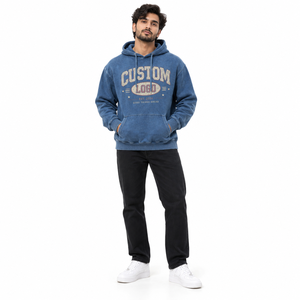 Sweat à capuche noir uni pour homme, coupe décontractée, avec poche kangourou avant, vente en gros, sweat à capuche épais - Product Image 2
