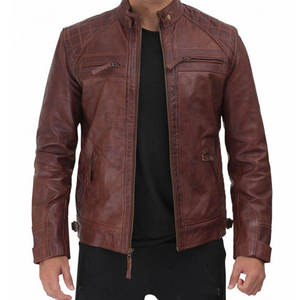 <b>Men</b> Premium Genuine <b>Leather</b> <b>Jacket</b> Stand Collar Soft Comfortable Classic Casual Full Zip Durable Fashion Breathable Quick Dry - Product Image 2