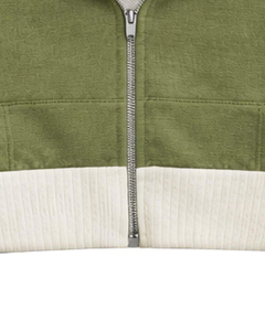 Womens <b>Cropped</b> <b>Zip</b> <b>Up</b> Hoodie Olive Green And Cotton Fleece Color Block Hooded Sweatshirt Casual Streetwear Ladies Jacket - Product Image 4