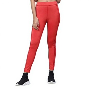 Leggings de sport pour femme, taille haute, sans couture, rouge, longueur intégrale, extensibles, respirants, en Spandex et Nylon tricoté, couleur unie - Product Image 2