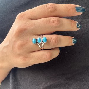 Sleeping Beauty <b>Turquoise</b> <b>Ring</b> Sterling Silver Three Stone Statement Jewelry for Women Handmade - Product Image 3