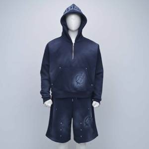 Ensemble de survêtement court en coton doux avec logo personnalisé de haute qualité, vêtements de sport haut de gamme, combo sweat-shirt et short - Product Image 1