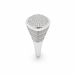 925 Sterling <b>Silver</b> Round Micro Pave Cubic Zirconia Signet <b>Ring</b> for <b>Men</b> Wedding Party Gift High Polish Finish - Product Image 1