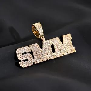 <b>Custom</b> Iced Out Baguette <b>Name</b> Pendant Gold Finish VVS Moissanite Personalized Hip Hop Statement <b>Necklace</b> Jewelry for Men Women - Product Image 1