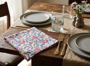 Servilletas de Mesa Reutilizables Ecológicas Hechas a Mano 100% Algodón con Estampado Floral Cuadrado Rosa, Estilo Cottage Core Farmhouse - Product Image 5