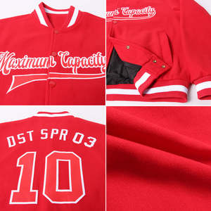 Chaqueta Varsity Roja para Hombre, Estilo Vintage Letterman, Cierre de Broches, Puños Acanalados, Prenda Exterior Informal, Chaqueta con Bordado y Estampado OEM - Product Image 3