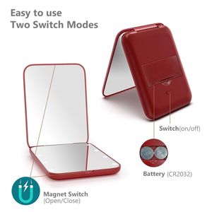 Specchio per Trucco LED con Ingrandimento 1X/3X, Compatto, Portatile, Pieghevole, Illuminato su 2 Lati, Dimensioni Borsa, da Mano - Product Image 2