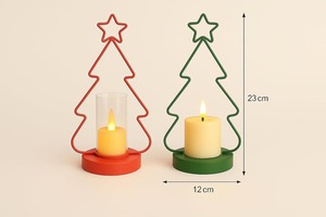 <b>Christmas</b> Tree Candle Holders Red and Green Metal Wire Frame with Star Design Festive <b>Table</b> <b>Centerpiece</b> for Home Decor - Product Image 2