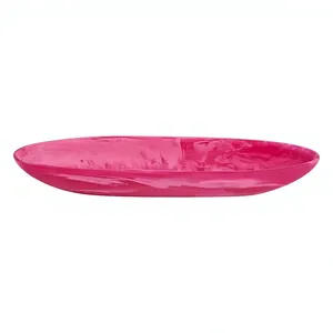 Bol de service ovale en résine marbrée verte fait main, plat moderne émaillé pour servir les aliments - Product Image 4