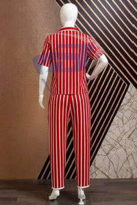 Delta |   Sigma |   Conjunto de Pijama Tipo Túnica a Rayas Theta Sorority, Nuevo Estilo de Verano, Conjunto de Pijama de Dos Piezas a Rayas Rojas con Cintura Elástica - Product Image 5