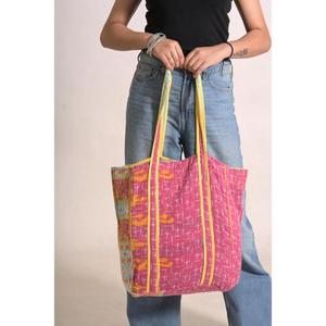 Sac fourre-tout Kantha en coton fait main, sac de courses vintage, sac à bandoulière bohème réutilisable, sac de marché écologique, été automne ouvert - Product Image 3
