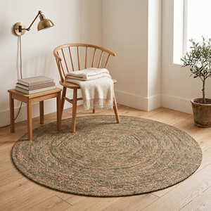 Vintage Distressed Medallion Printed <b>Round</b> Braided Jute Rug for Bohemian Living Room Eclectic & Global Style Interiors - Product Image 2