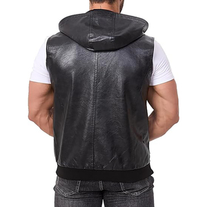 OEM High-Ranking Men's Leather Body <b>Warmer</b> - Slim Fit Urban Streetwear Hooded Vest for Global Wholesale - Product Image 3