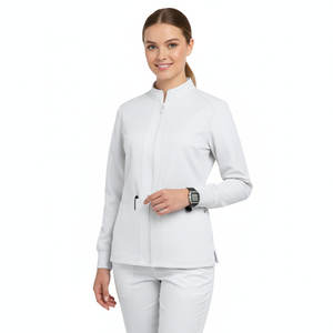 Blouse médicale personnalisée pour femme avec fermeture éclair, veste de travail pour infirmière à col rond et manches longues, uniforme médical, vente en gros de blouses de travail - Product Image 4