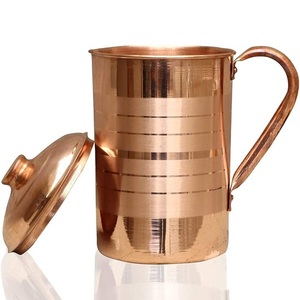 Pichet à boisson en cuivre avec couvercle, design rayé, style vintage, grande capacité, vaisselle de maison, carafe en métal - Product Image 1