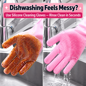 Gants de nettoyage en silicone rose à cinq doigts, gants de lavage flexibles pour le nettoyage domestique et la vaisselle de cuisine - Product Image 5