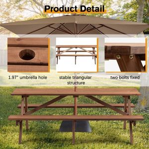 Tavolo da Picnic Moderno Rettangolare in Legno per 8 Persone con 2 Panche Integrate, Capacità 1000kg, per Campeggio, Giardino, Cene all'Aperto, Fai-da-Te - Product Image 4