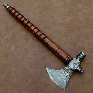Double Blade Damascus Steel Axe With Wooden Handle Bearded Head Tactical Hunting Axe For <b>Tree</b> Felling - Product Image 2