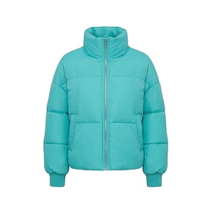 Turquoise Quilted Jacket Full Sleeve Stand Collar Winter Short Length Polyester Filling Zipper Closure - Product Image 1