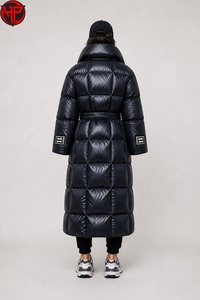 Manteau long en duvet pour femme, veste matelassée imperméable coupe-vent thermique pour l'hiver avec ceinture, manteau long en duvet - Product Image 5