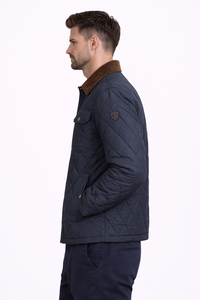 Veste matelassée bleu marine pour homme, col marron, vêtement d'extérieur décontracté isolé pour l'hiver - Product Image 2