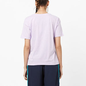 Camiseta de Cuello Redondo Color Lavanda para Mujer, Corte Regular, Manga Corta, Color Sólido, Jersey de Algodón, Top Informal Transpirable para Todas las Temporadas - Product Image 3