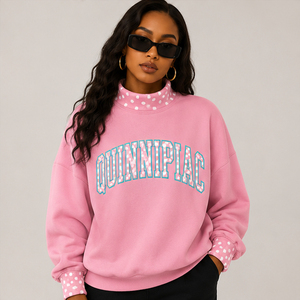 Sudadera Personalizada Extra Grande para Mujer, con Cuello Alto y Estampado de Puntos, Estilo Retro Universitario - Product Image 3