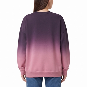 Sweat-shirt à col rond pour femme, dégradé bicolore, en molleton de coton brossé, manches longues, décontracté, pour l'hiver - Product Image 2