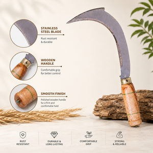 Premium Wooden Handle <b>Sickle</b> Stainless Steel Curved Blade Agricultural Grass Cutter Hand <b>Tool</b> for Farming Gardening Harvests Use - Product Image 4