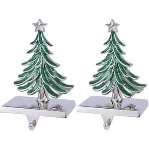 Eco Friendly Modern Metal Christmas <b>Tree</b> Stocking Holder <b>Star</b> Topper Chrome Finish Fireplace Mantle Hook Holiday Decoration - Product Image 1