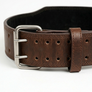 Heavy Duty Cowhide Breathable Weightlifting Belt 4 Inch Wide Double Prong Buckle Powerlifting Custom Logo OEM Available - Product Image 3