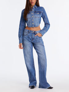 Wholesale New Fashion Multicolor Button Plus Size Women Denim Bomber Jacket Breathable Cotton Filled Thick Nylon <b>Stand</b> Winter - Product Image 2