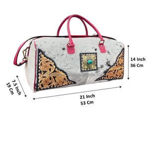 High Quality Custom Logo Hand Tooled <b>Leather</b> Travel <b>Bag</b> New Style Fashion Duffle with <b>Weekender</b> Zipper Portable for <b>Men</b> Women - Product Image 2