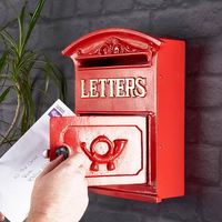 Boîte aux lettres vintage autoportante en métal rouge avec panneau décoratif, serrure en laiton, accès frontal, décorative, antirouille et étanche