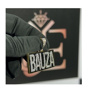 Pendentif BAUZA Words en moissanite grande taille, fabriqué en argent sterling 925 massif, bijoux hip-hop, joli cadeau pour les rappeurs - Product Image 1
