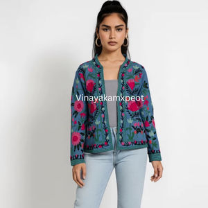 Veste en toile brodée à la main Suzani, riche culture et artisanat, motifs floraux cousus à la main - Product Image 2
