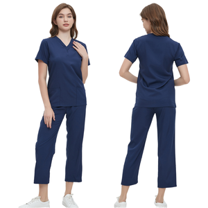GLOWING NEON INDUSTRY Women V-Neck Scrub <b>Top</b> Set Logo 90% Polyester Worsted Hospital Uniforms Blouse Short Sleeve Needle - Product Image 4