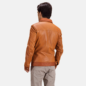 Men's Genuine <b>Leather</b> <b>Jacket</b> Solid Color Stand Collar Windproof Zipper Closure High Street <b>Winter</b> Style Regular Fit Front - Product Image 2