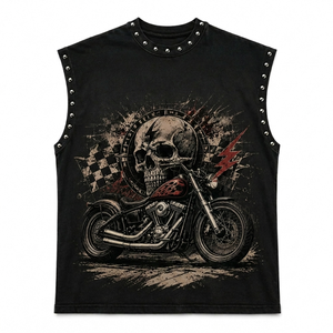 Camiseta sin mangas con estampado gráfico DTG vintage, nueva, moderna, con efecto desgastado y pedrería, para unisex. - Product Image 1