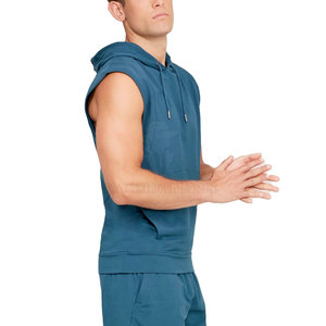 Casual Daily Wear <b>Men</b> <b>Sleeveless</b> <b>Hoodie</b> Cotton Blended Construction With Drawstring Hood And Relaxed Fit - Product Image 3