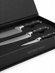 Custom Logo Knife Set 3-Piece Stainless Steel <b>Black</b> Handle High-End <b>Gift</b> Packaging Rigid <b>Box</b> - Product Image 5